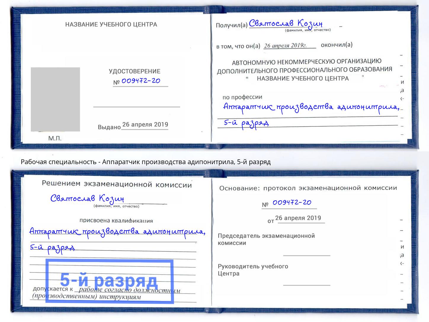 корочка 5-й разряд Аппаратчик производства адипонитрила Новосибирск