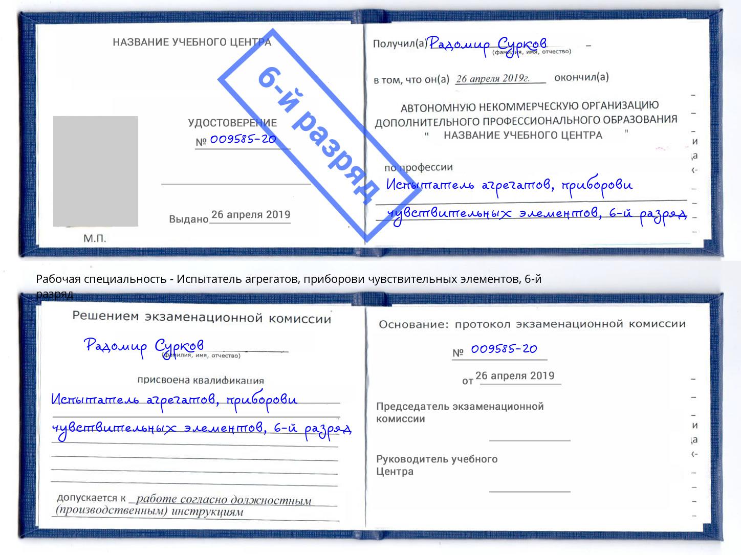 корочка 6-й разряд Испытатель агрегатов, приборови чувствительных элементов Новосибирск