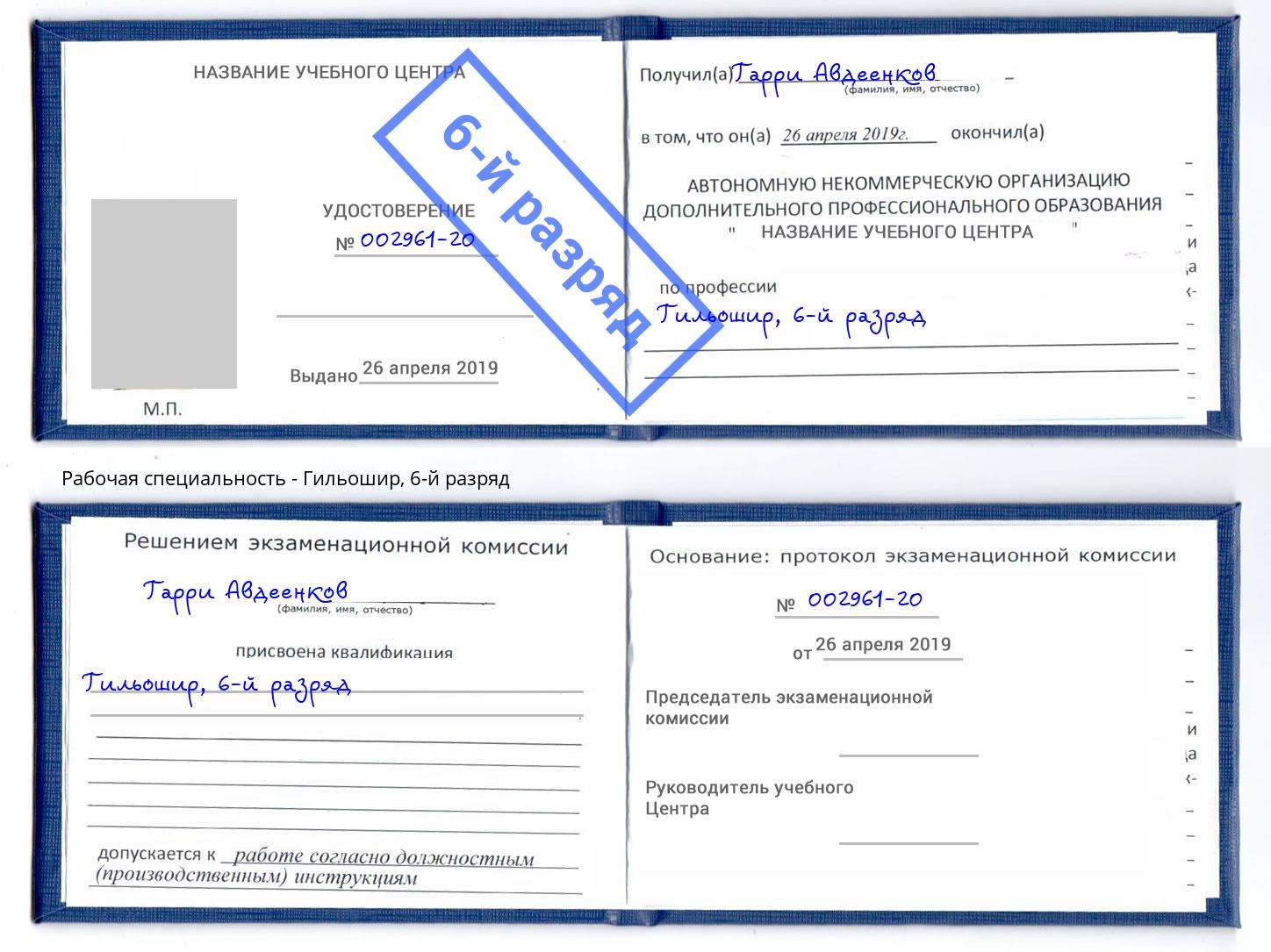 корочка 6-й разряд Гильошир Новосибирск