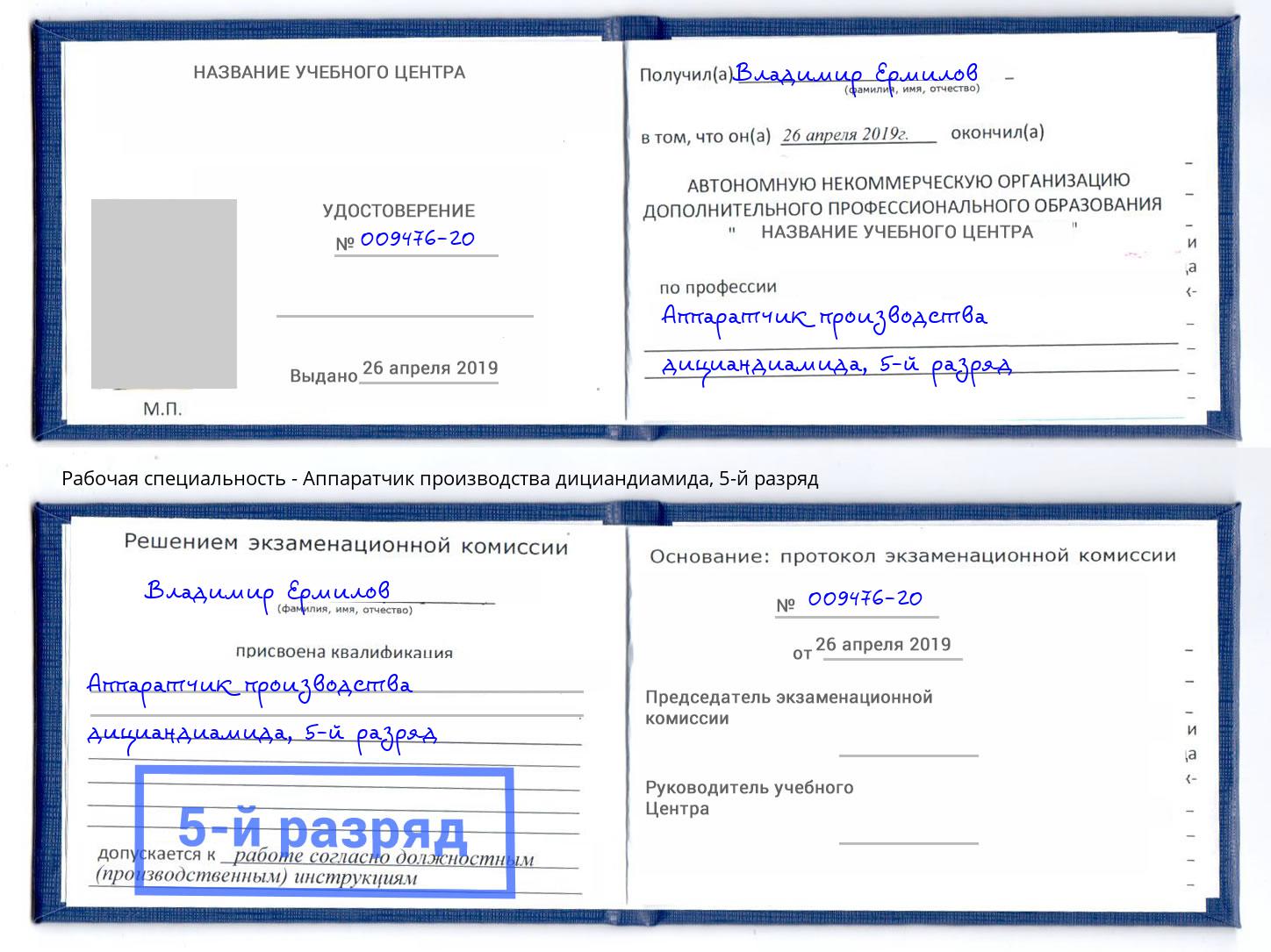 корочка 5-й разряд Аппаратчик производства дициандиамида Новосибирск