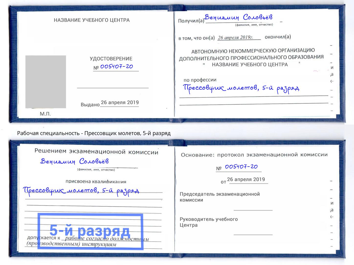 корочка 5-й разряд Прессовщик молетов Новосибирск