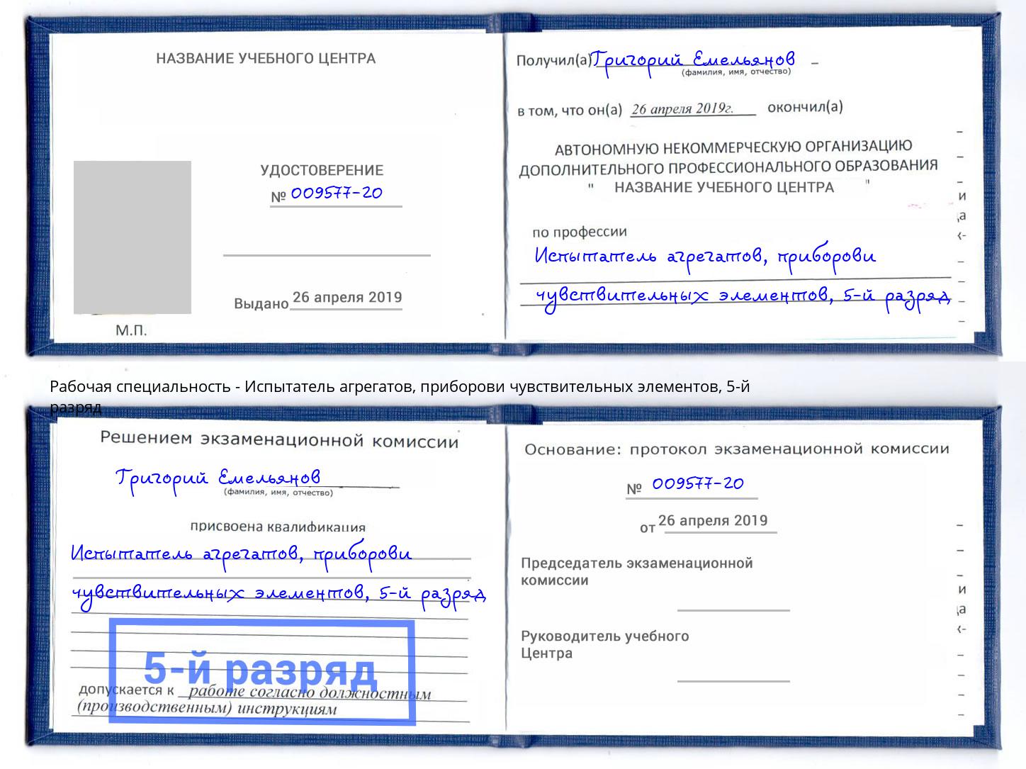 корочка 5-й разряд Испытатель агрегатов, приборови чувствительных элементов Новосибирск