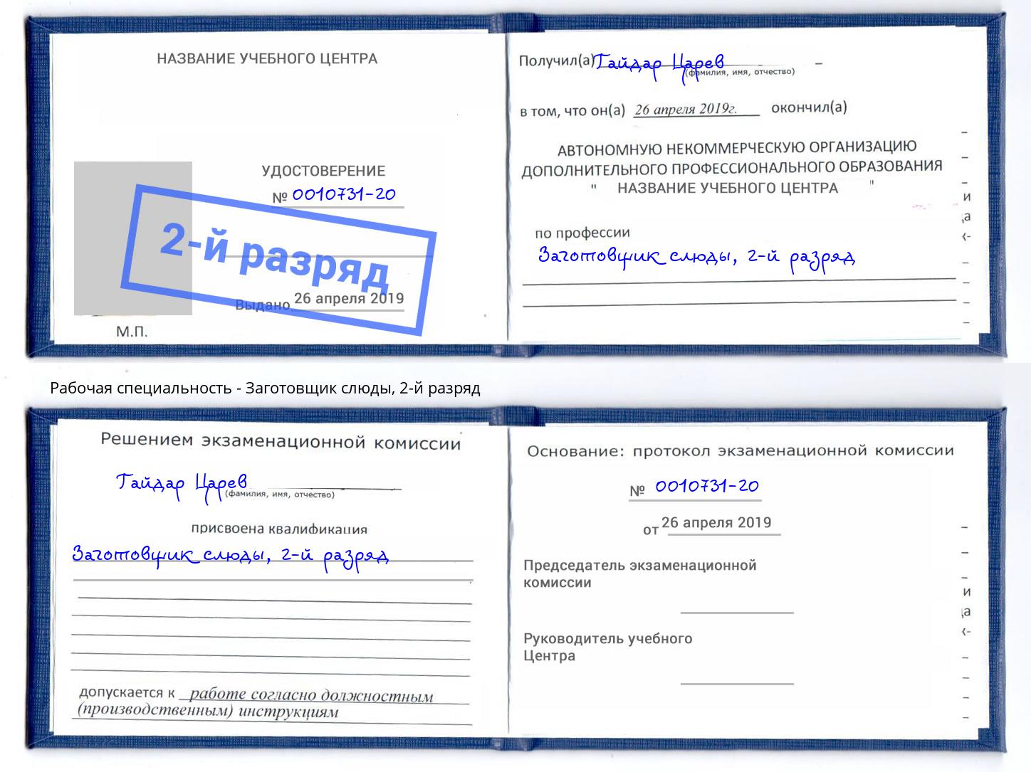 корочка 2-й разряд Заготовщик слюды Новосибирск