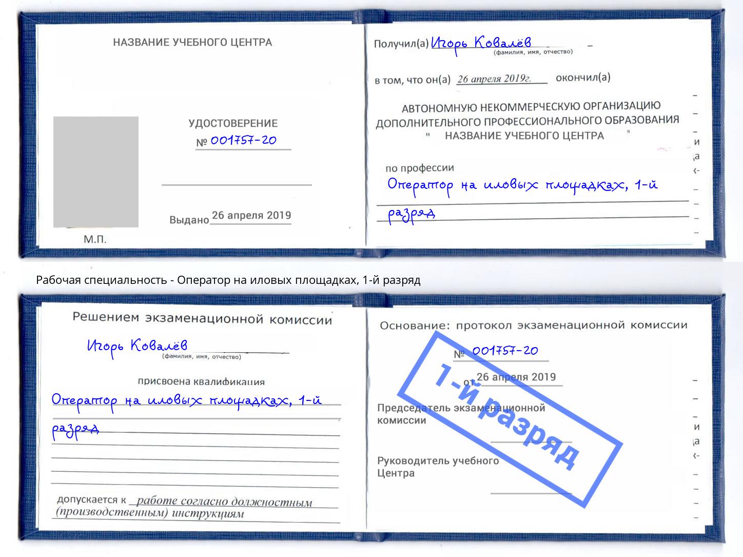 корочка 1-й разряд Оператор на иловых площадках Новосибирск