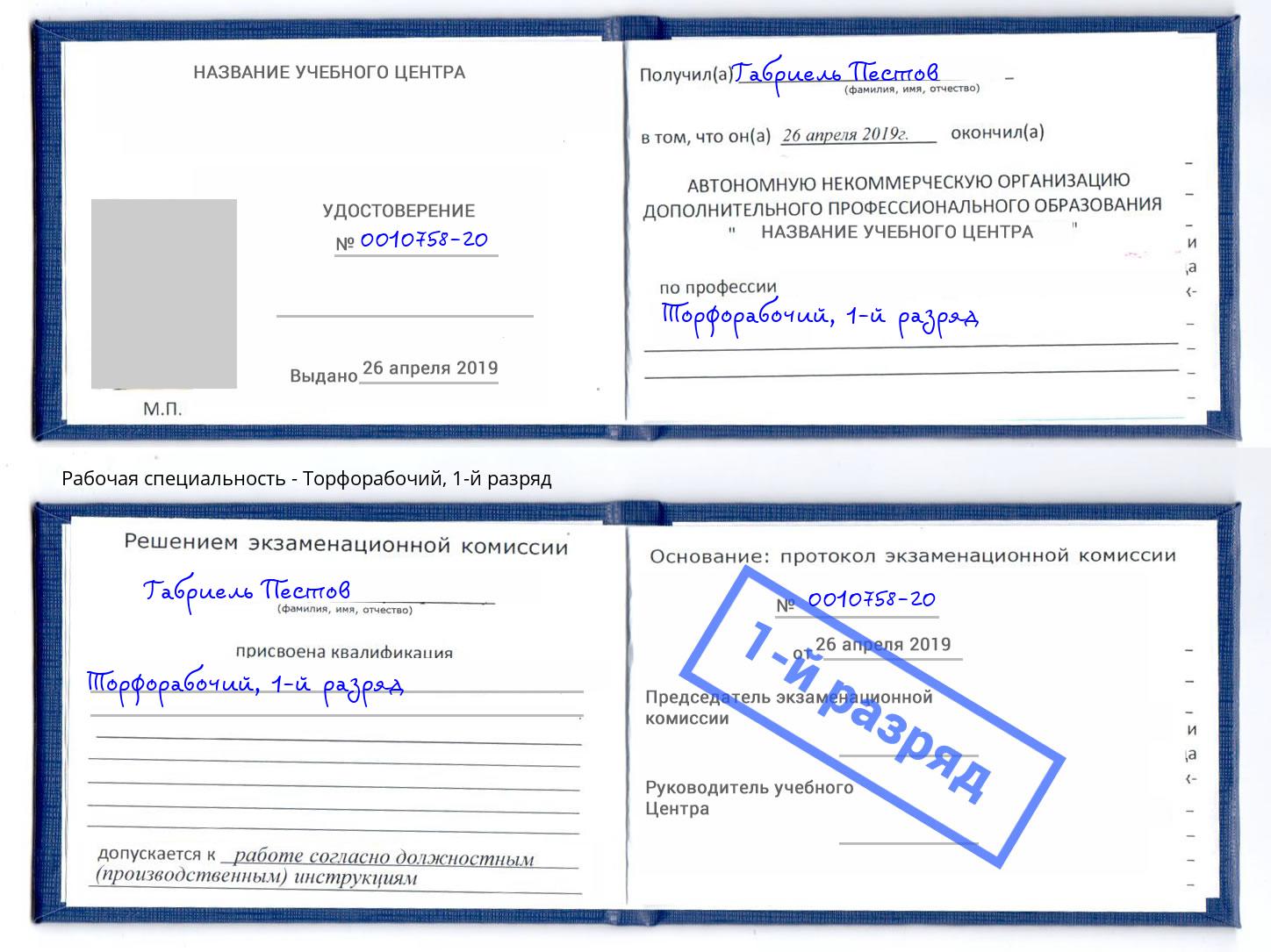 корочка 1-й разряд Торфорабочий Новосибирск