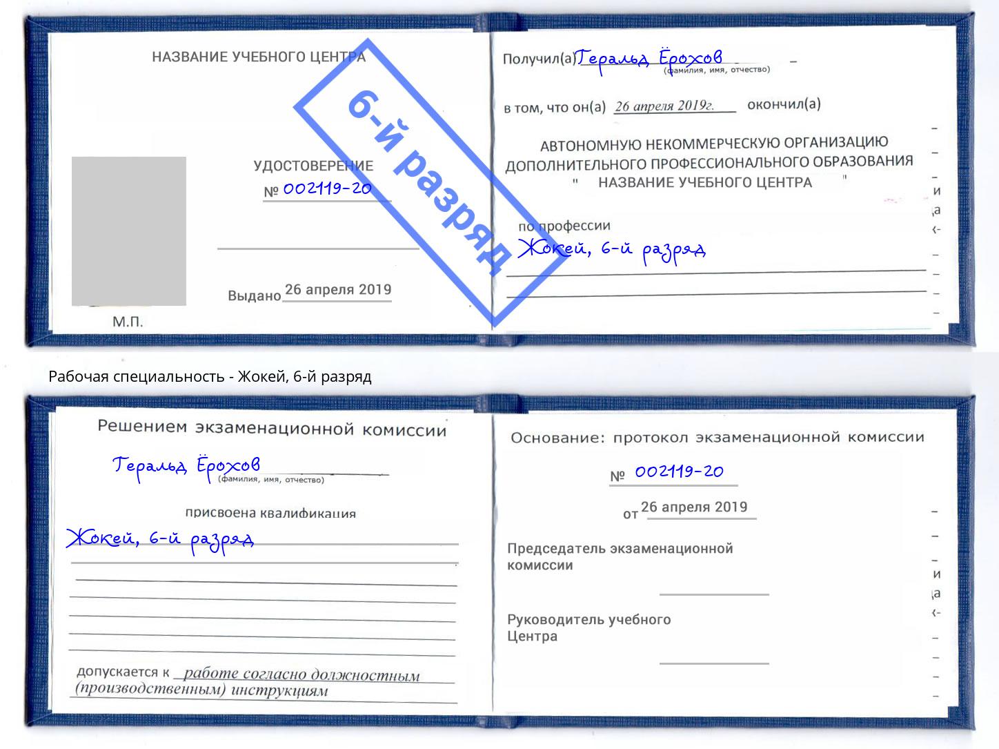 корочка 6-й разряд Жокей Новосибирск