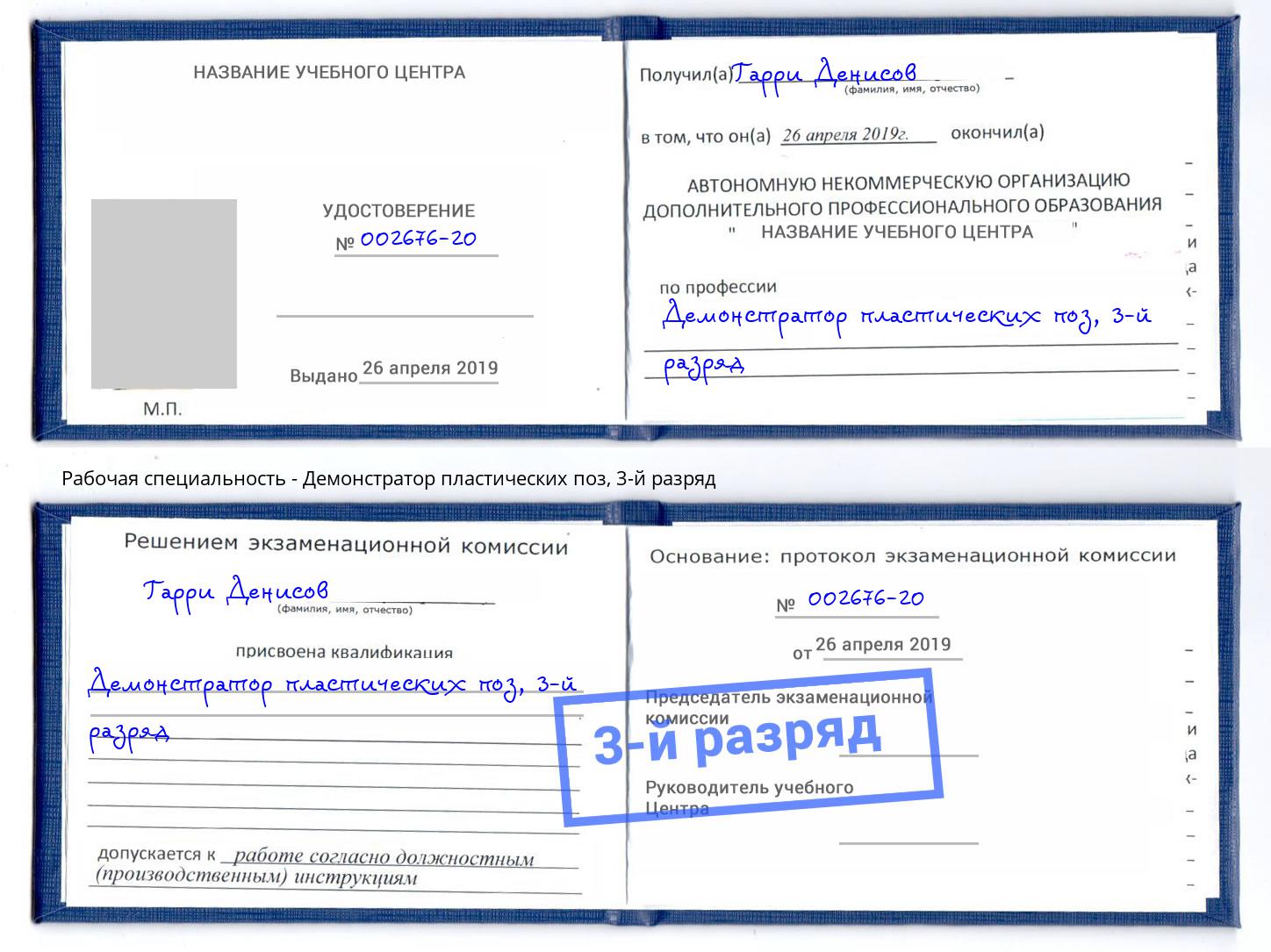 корочка 3-й разряд Демонстратор пластических поз Новосибирск