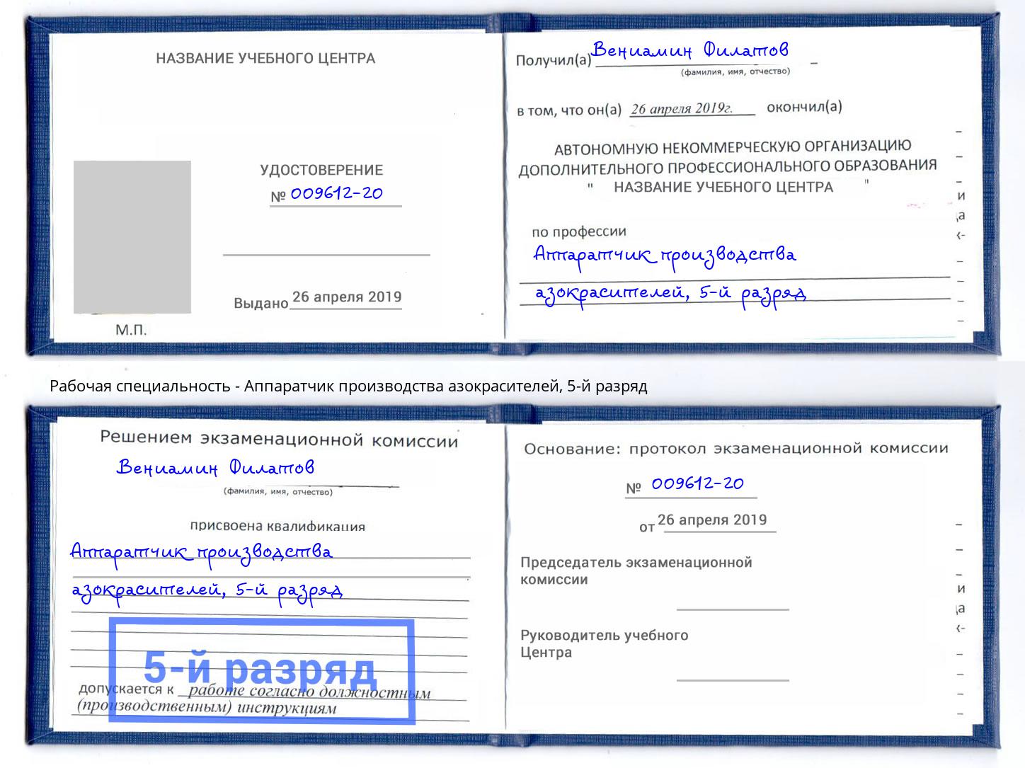 корочка 5-й разряд Аппаратчик производства азокрасителей Новосибирск
