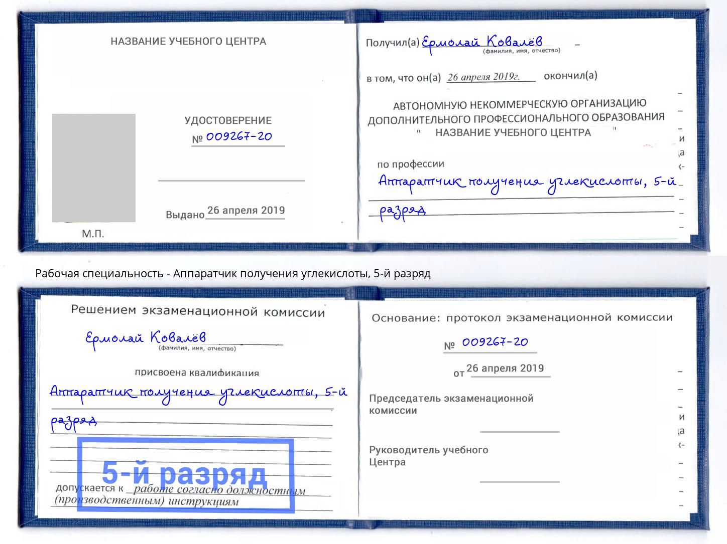 корочка 5-й разряд Аппаратчик получения углекислоты Новосибирск