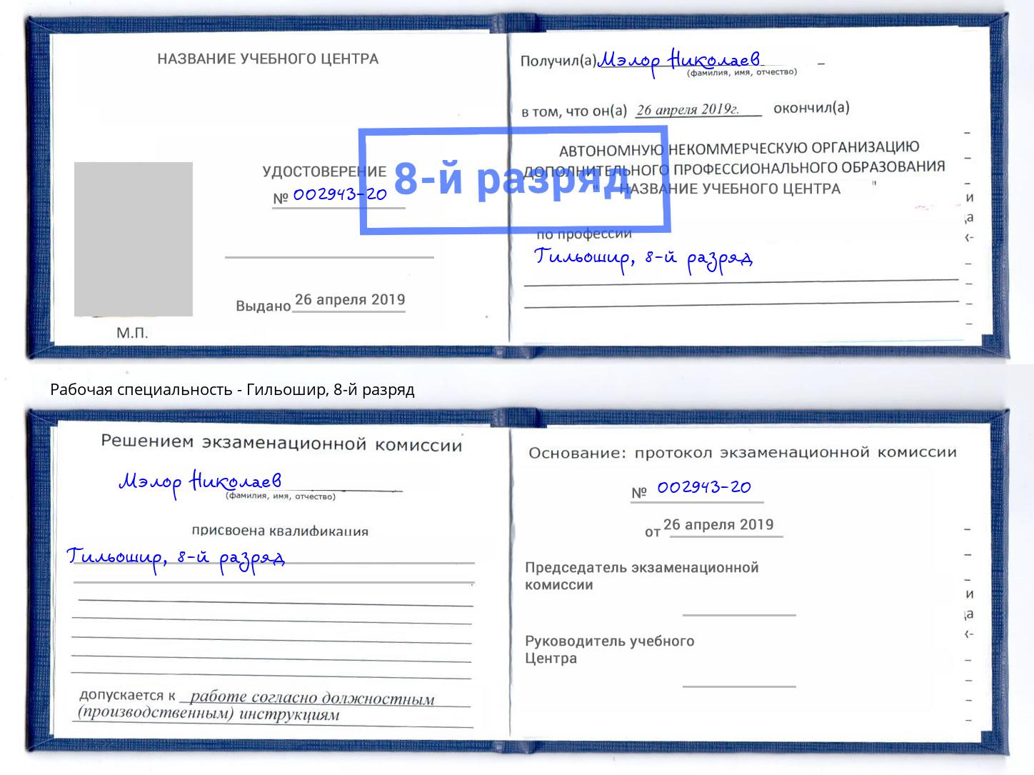 корочка 8-й разряд Гильошир Новосибирск