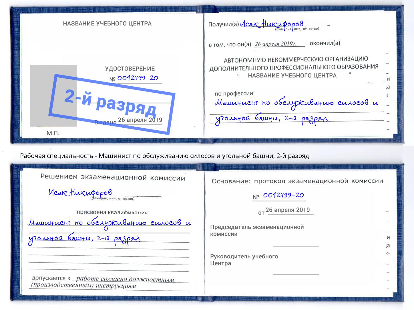 корочка 2-й разряд Машинист по обслуживанию силосов и угольной башни Новосибирск