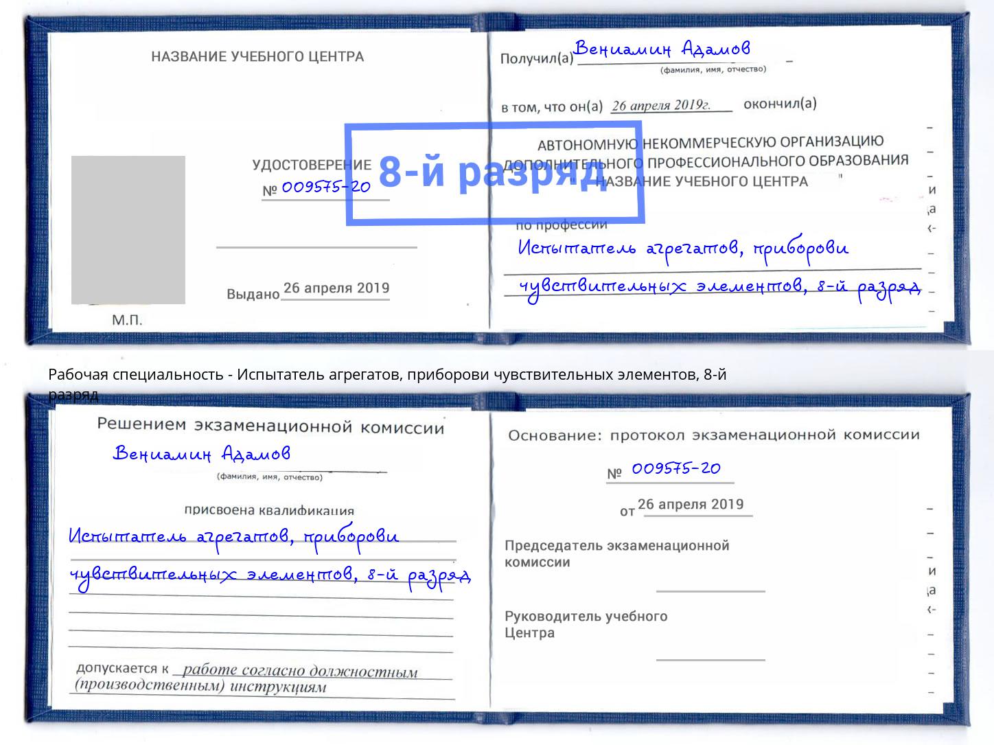 корочка 8-й разряд Испытатель агрегатов, приборови чувствительных элементов Новосибирск